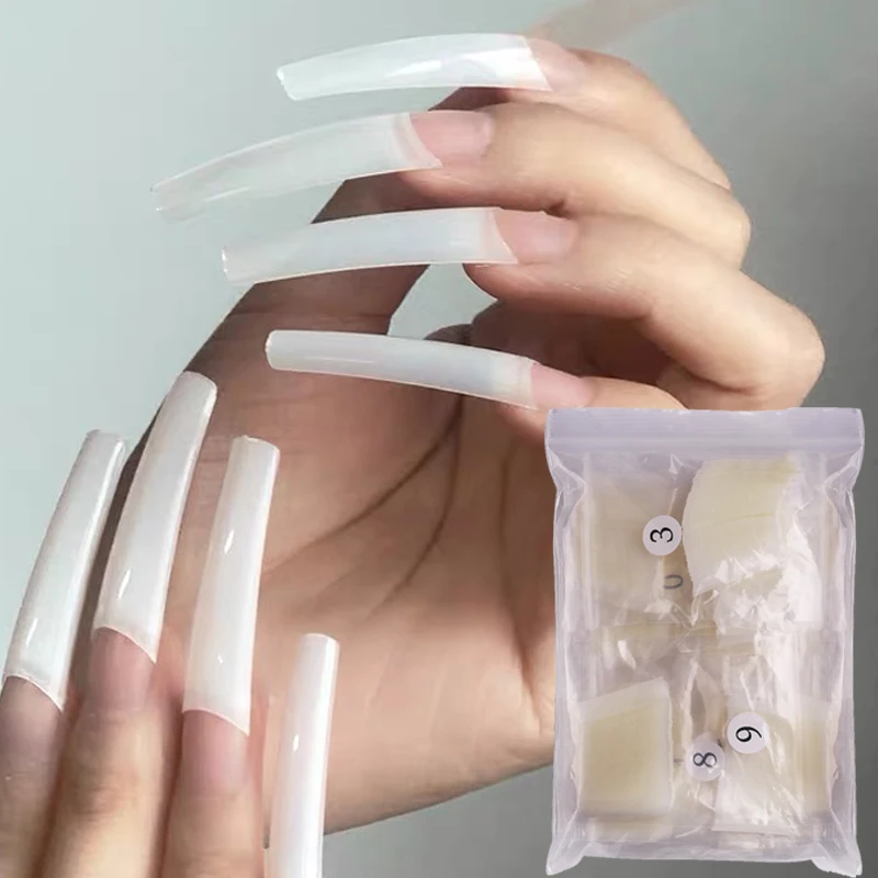 550pcs Curved False Nail Half-covered Transparent Acrylic Engraved Round French Fake Nails Finger Toenail Extension Nail Tips