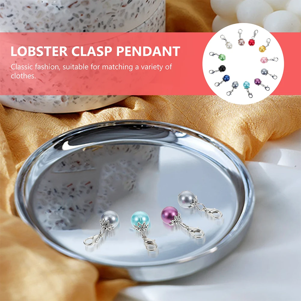 

12 Pcs Lobster Buckle Jewelry Mixed Color Pendant Charms for Making with Clasp Lightweight Claw Imitation Pearls