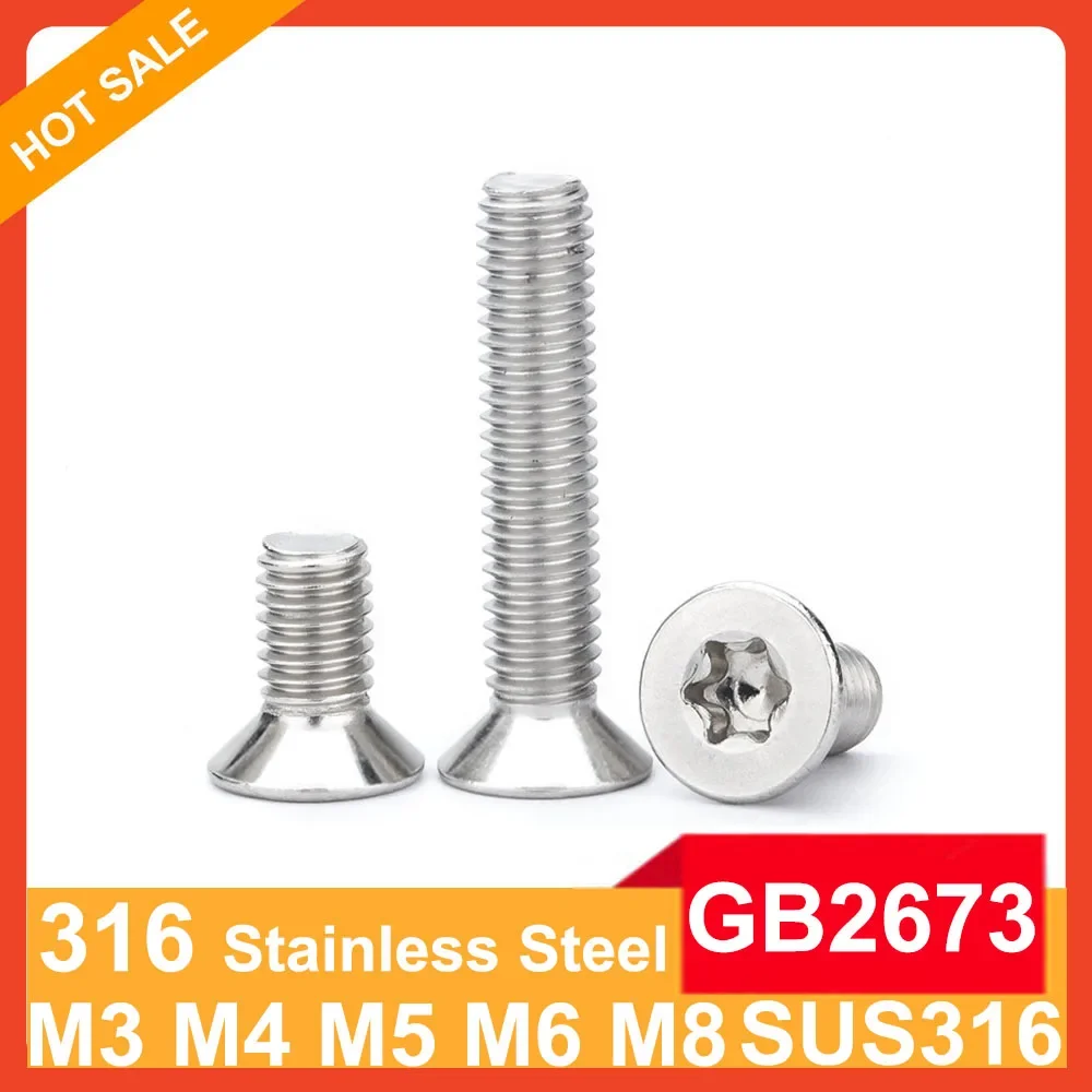 

M3 M4 M5 M6 GB2673 316 A4-80 Marine Grade Stainless Steel Six-Lobe Torx Flat Countersunk Head Security Screw Bolt