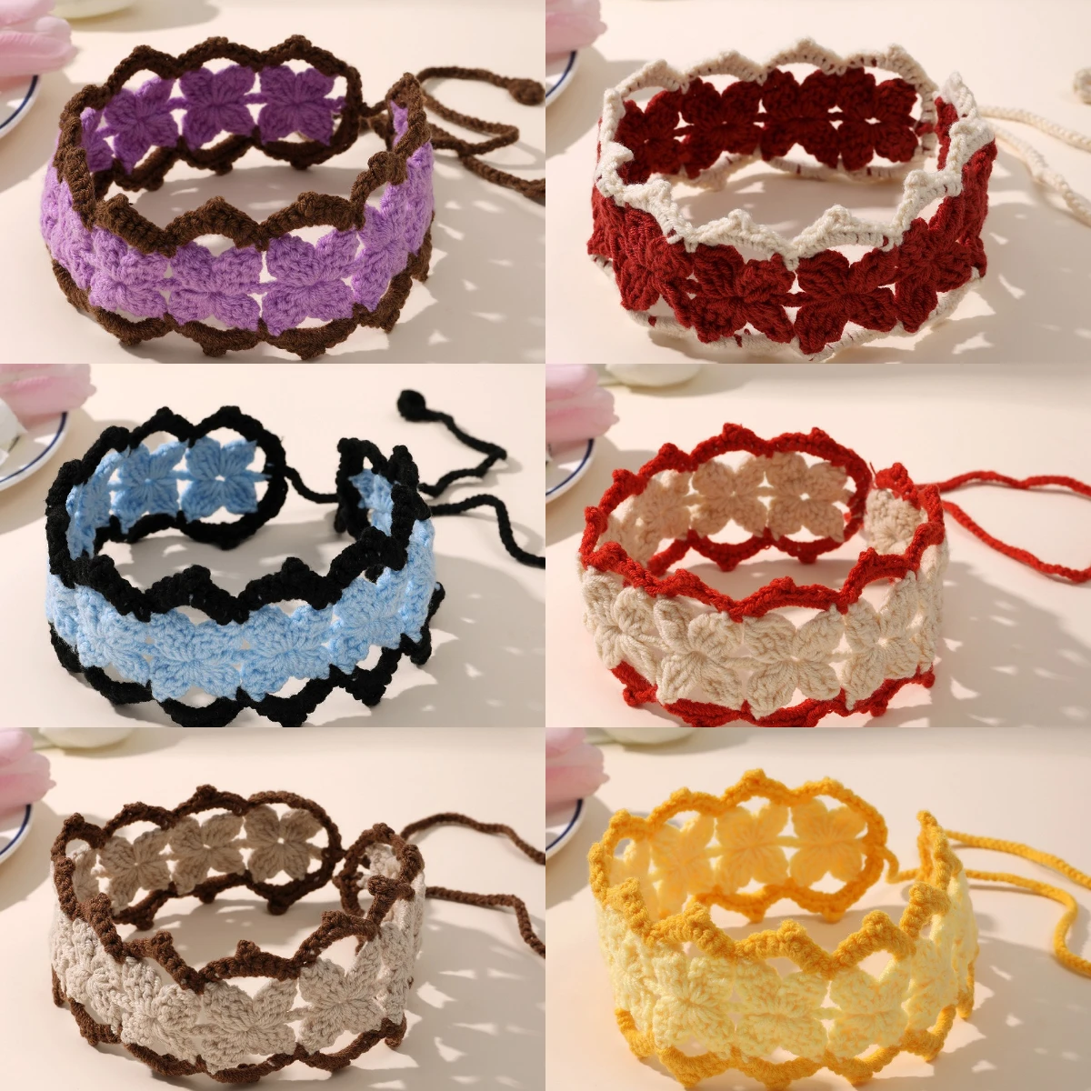 

Small Flower Lace-up Hair Band Hand-woven Hair Accessories Hollow Hair Scarf Floral Crochet Bandana Headscarf Handmade Headband