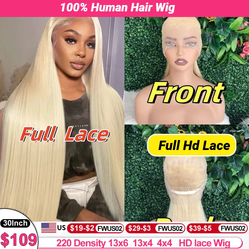 360 Full Lace 613 100% Human Hair Blonde Straight 13x6 Hd Lace Frontal Wig 20 24 26 Inch Brazilian Preplucked Wigs Baby Hairline