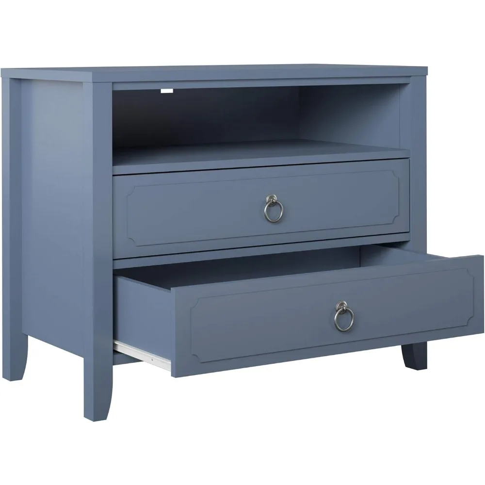 Her Majesty 2 Drawer Nightstand, Blue, Made of Painted MDF with Real Wood Legs, Suitable for Bedrooms and Living Rooms image 3