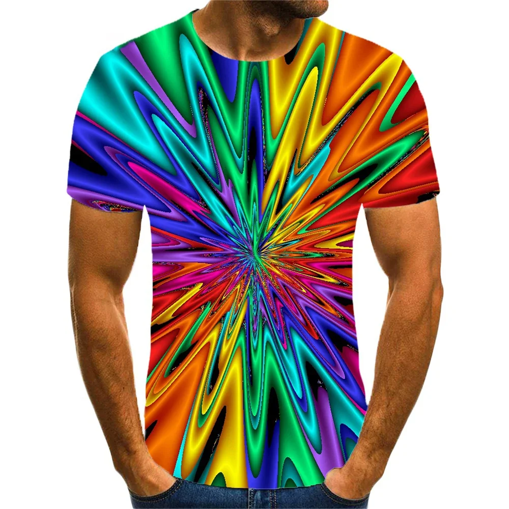 Rainbow 3D Print T-Shirts Men Women Vertigo Hypnotic Vortex T Shirt Short Sleeve Oversized Harajuku Y2k Tops Tees Kids Clothing