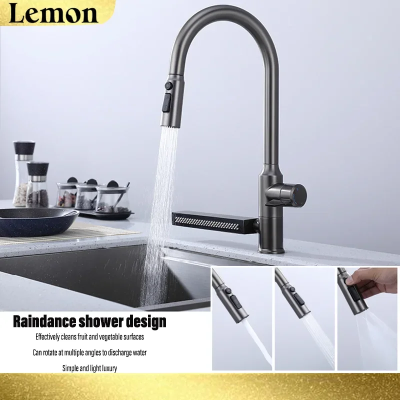 Waterfall Kitchen Sink Faucet Hot And Cold Rotating Pull-out Mixer Tap Gourmet Sink Faucet for Kitchen