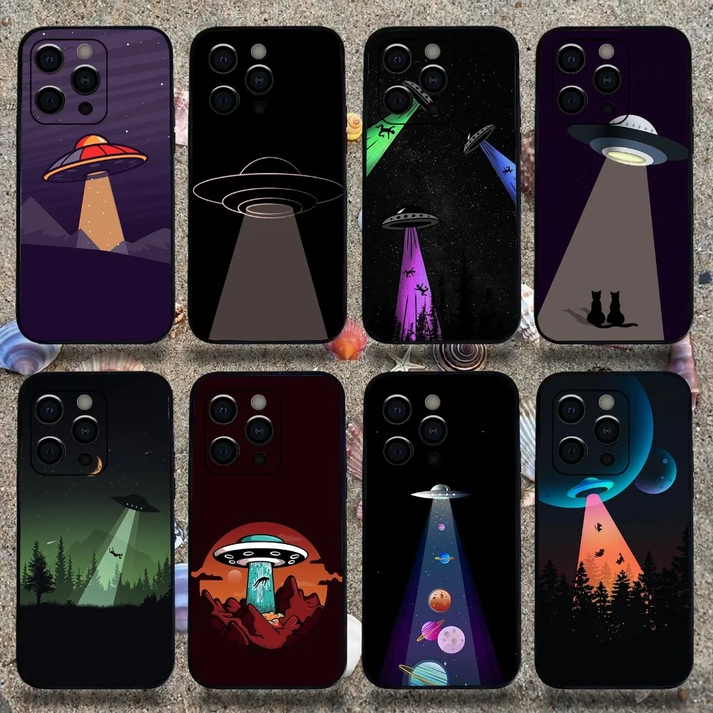 Alien Martian UFO Phone Case For Apple iPhone 15,14,13,12,11,Pro,X,XS,Max,XR,Plus,Mini Soft Black Cover