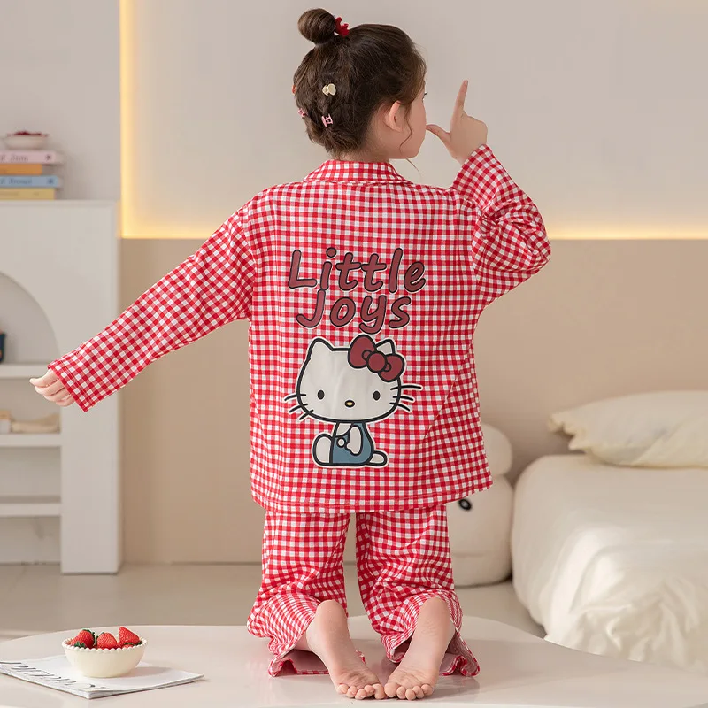 لطيف Kuromi الأطفال القطن الخالص الكرتون منامة بلدي ميلودي الإناث ربيع الخريف طويلة الأكمام السراويل التلبيب صالة الملابس دعوى