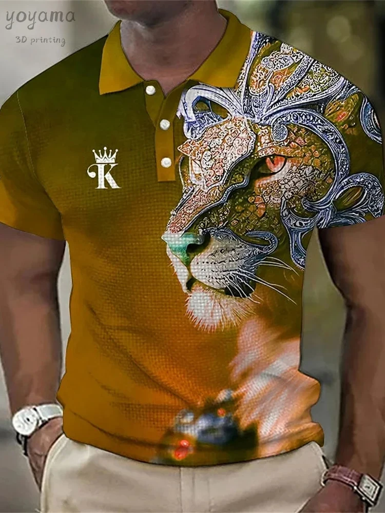 Letnia moda 3D Lion Print Koszulki polo dla mężczyzn Casual Harajuku Streetwear Top Animal Print Męskie koszulki polo z krótkim rękawem