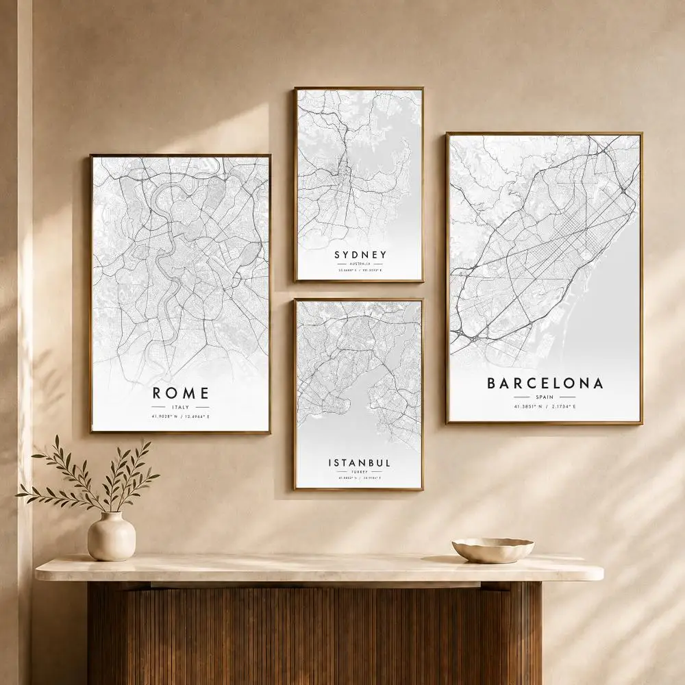 Design City Map Urban Minimal Travel Poster HD Wall Decor Apartment Dorm Office Cafe Bedroom Home Gift
