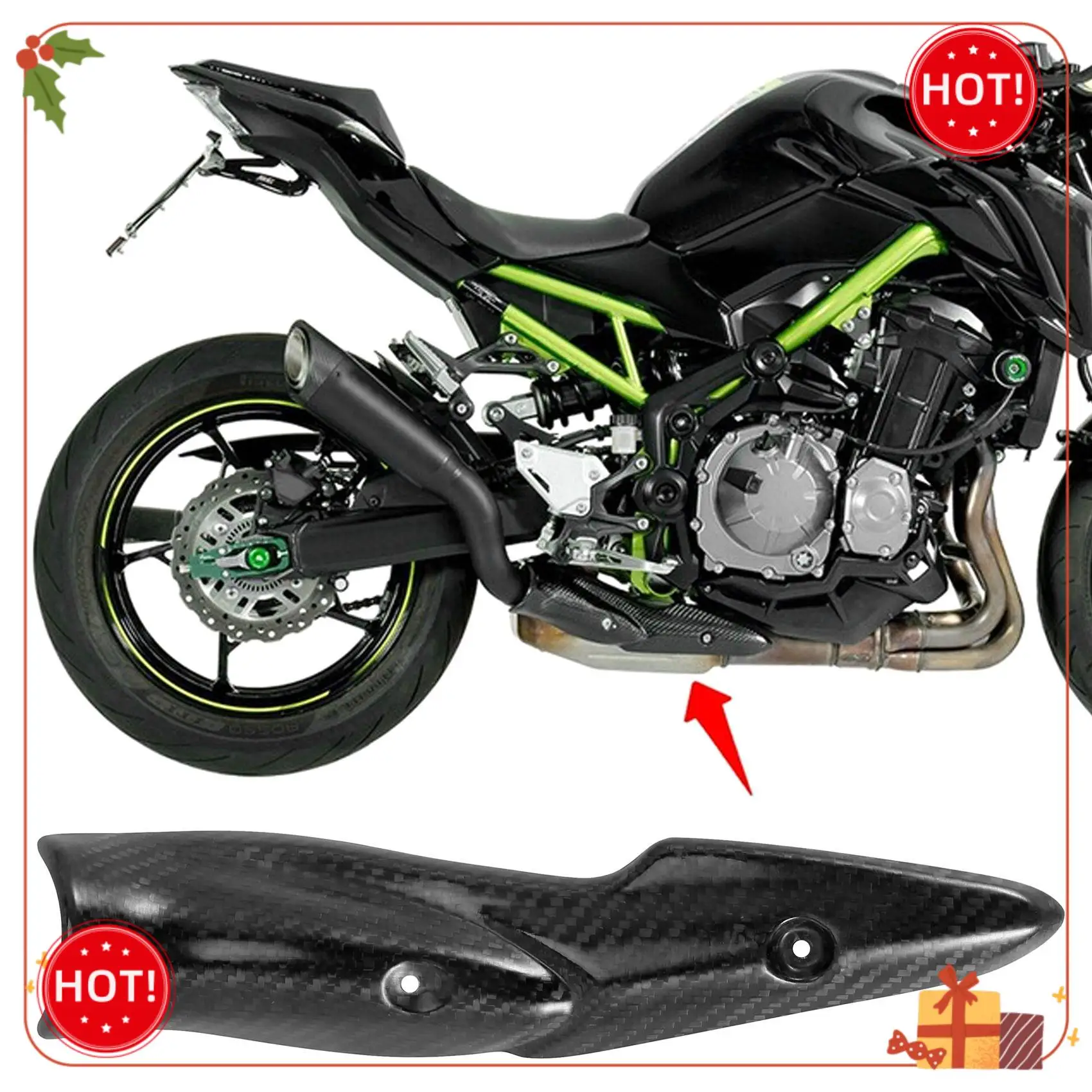 Durable-For Kawasaki Z900 2017-2019 Motorcycle Exhaust System Middle Link Pipe Carbon Fiber Heat Shield Cover Guard Anti-Scaldin
