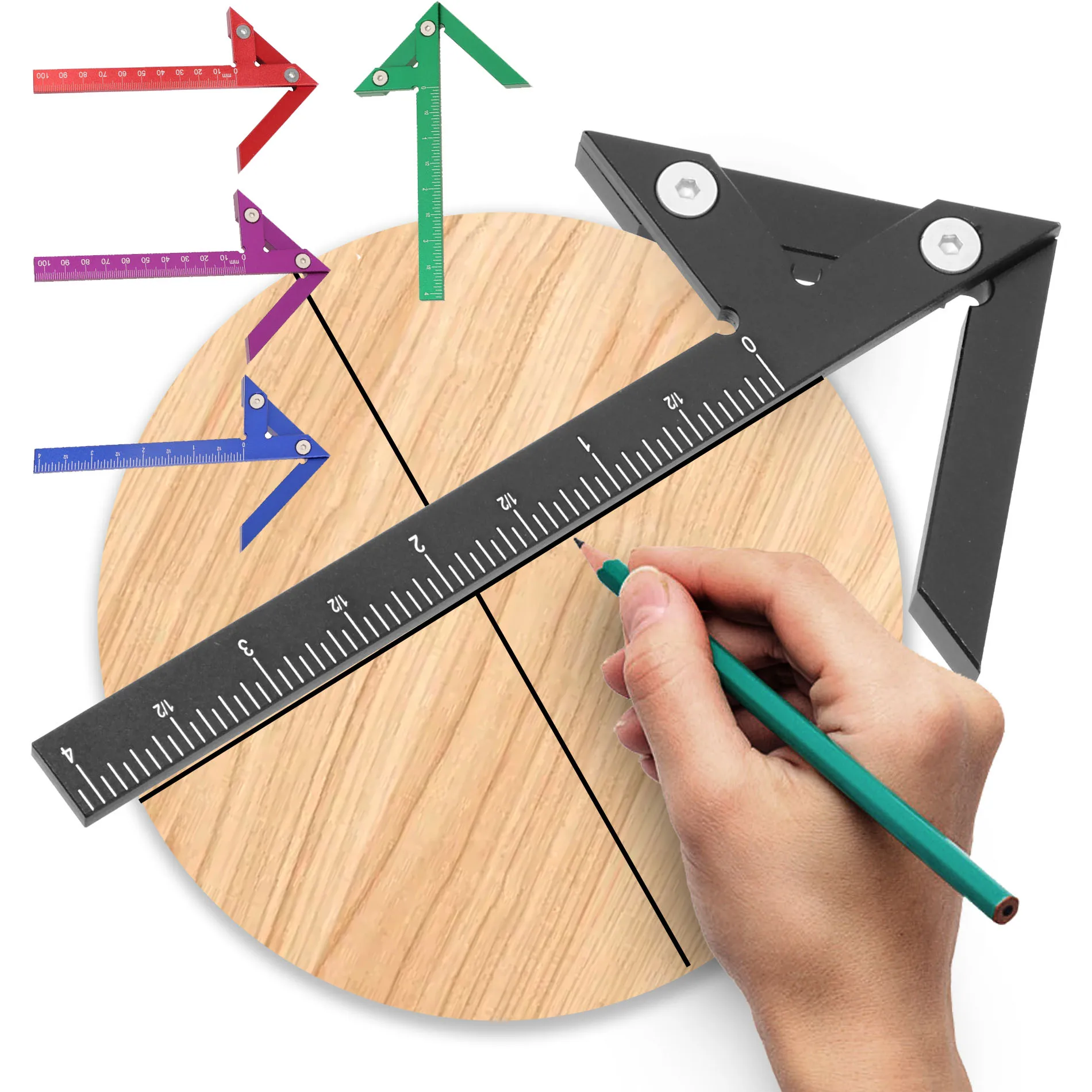 Center Finder Woodworking Square 45/90 Degree Right Angle Line Gauge Aluminum Center Scribe Carpenter Ruler Wood Measuring Tool