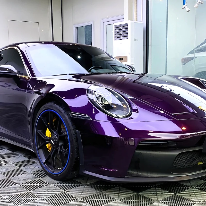 PET 152CM*18M Ultra Gloss Midnight Purple Metallic Vinyl Wrap Film Roll Self Adhesive Decal Car Wrapping Foil dengan Pelepasan Udara