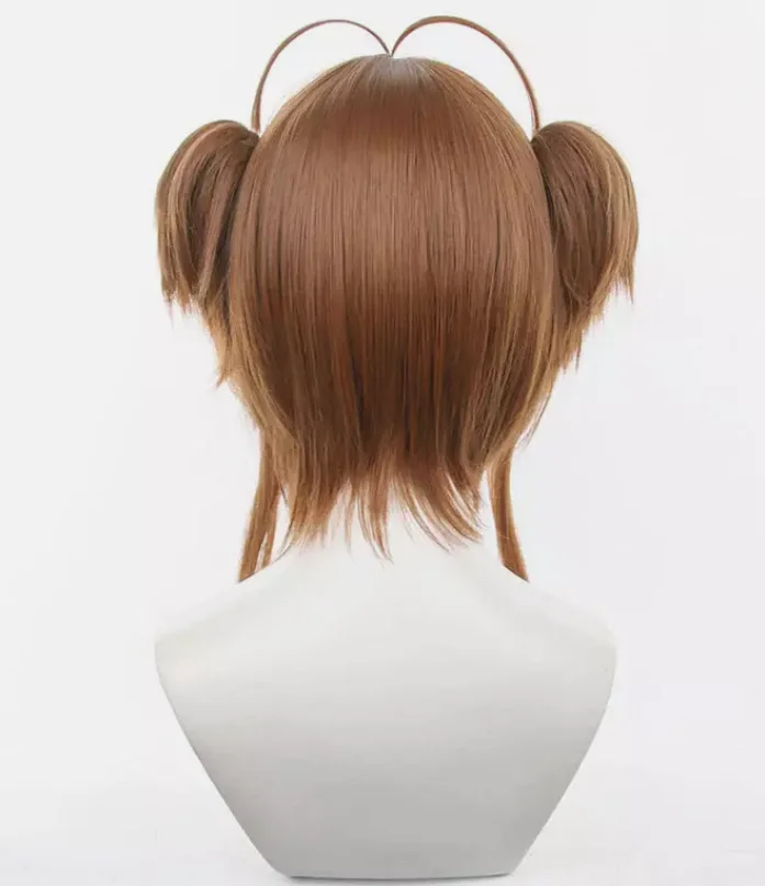 Cardcaptor Sakura Kinomoto Sakura Cosplay Perucas 50 cm de comprimento Cabelo sintético castanho