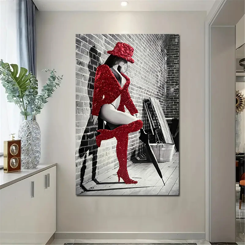Bronze Glitter Woman Canvas Painting,Fashion Sexy Women Poster and Prints Wall Art Pictures Woman Canvas Print Home Decoration