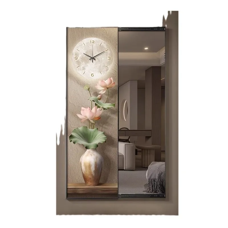 

Hidden push-pull decorative painting with clock full-length mirror, invisible full-length mirror