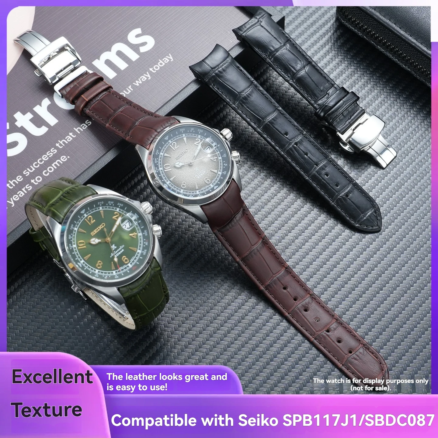 

20mm Curved End Genuine Leather Watch Strap Replacement Watch Band For Seiko SPB117J1 SBDC087 Watch Bracelet