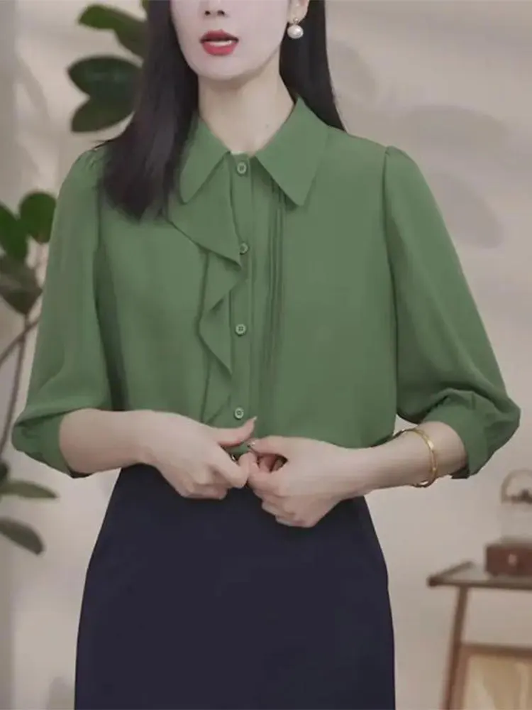 

Шикарная летняя женская повседневная блузка с цветочным принтом, корейская версия, свободный крой, стройнящий эффект