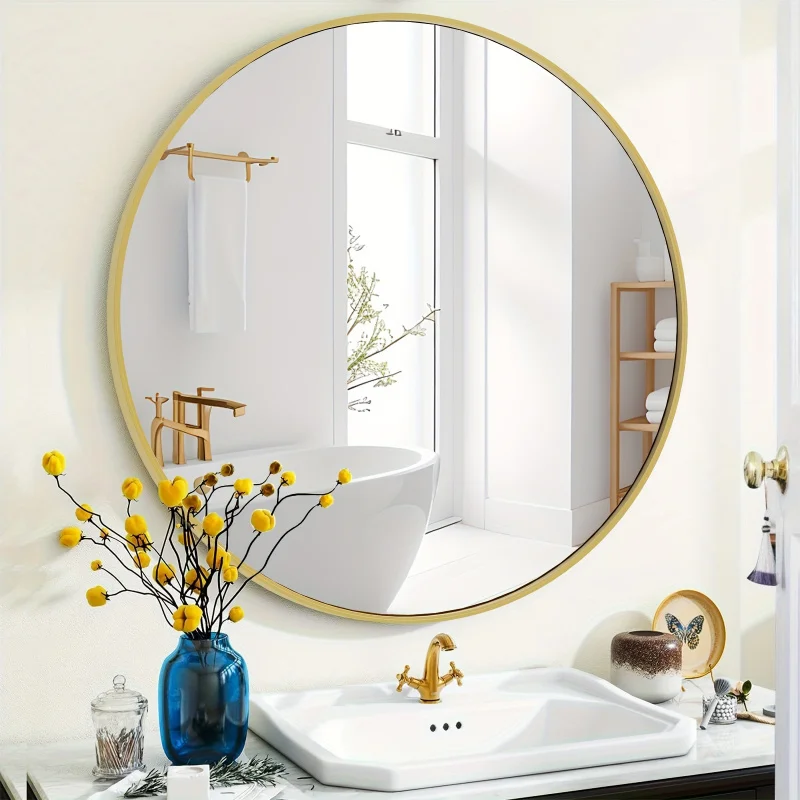 Custom.Modern Circle Mirror - Aluminum Alloy Sleek Round Frame - Bedroom, Bathroom - Three Sizes Options In Black, G