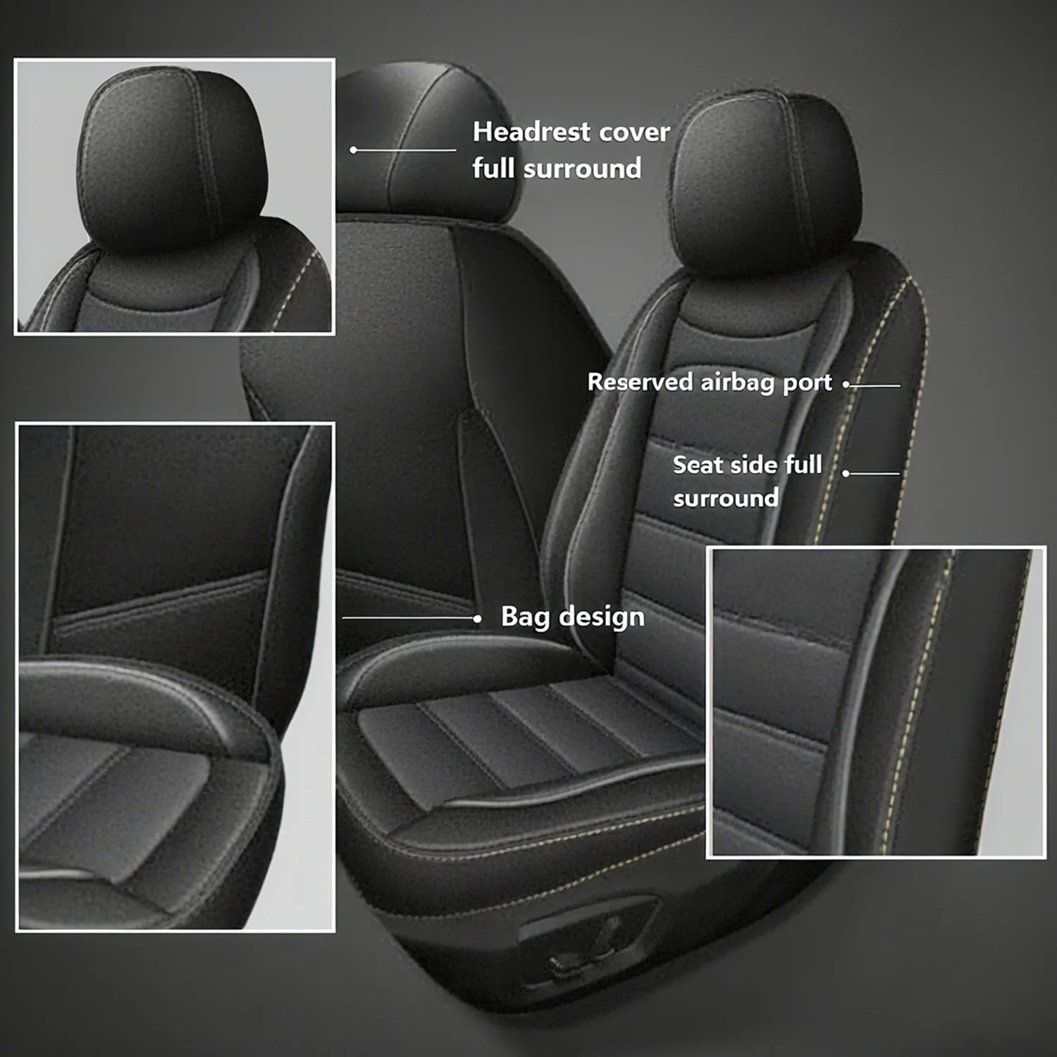 Black Universal Seat Cover 5-S - Leather Car Seat Covers Full Set Universal recension och pris