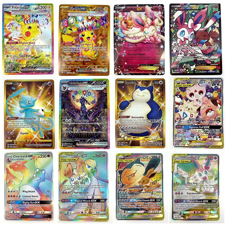 Tarjetas Proxy PKM Gardevoir Sylveon Pikachu Mew Umbreon Snorlax Togepi Eevee Holo Raras GX EX SAR Doradas Brillantes de Alta Calidad PTCG
