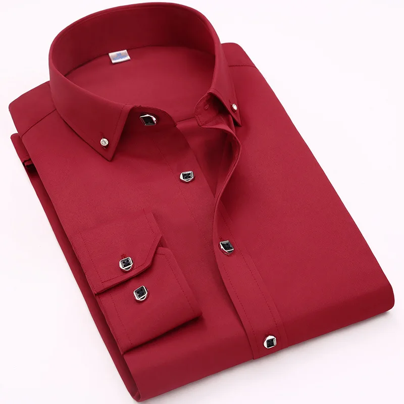 

Fashion Luxury Men's Diamond Button Solid Dress Shirt Casual Standard-fit Comfortable Soft Long Sleeve Shirt Men Clothing