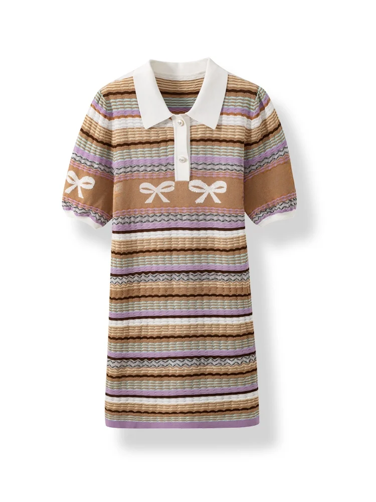

High Elasticity Breathable Striped Knit Dress Open Cardigan Summer Fashion Women's Comfortable Cotton Nylon Blend Pullover