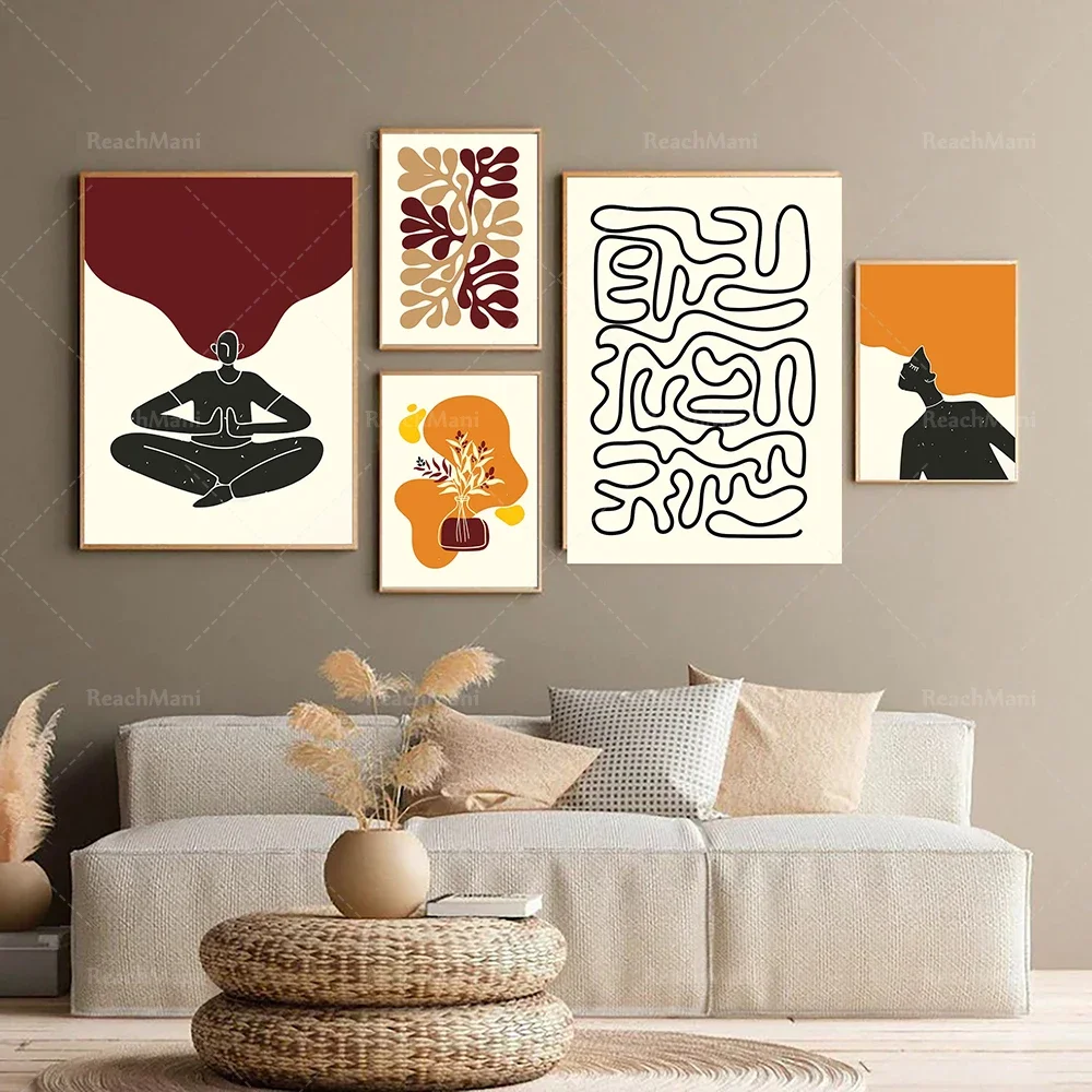 Boho Art Print, modern feminine decorative media art retro posters, Scandi, wall art printing