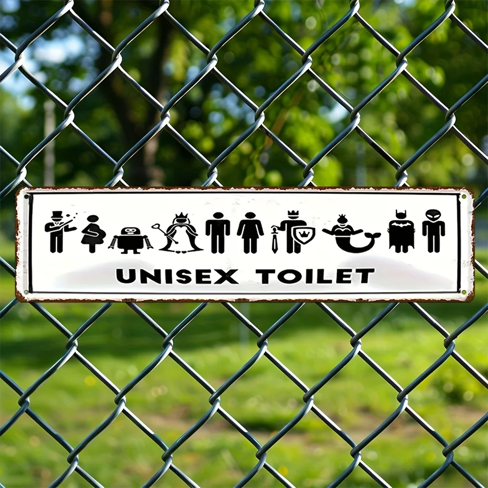 Unisex Toilet Vintage Tin Sign, Funny Pop Culture Icon Pattern 2D Flat Print Metal Wall Art, Creative Restroom Decorative Plaque