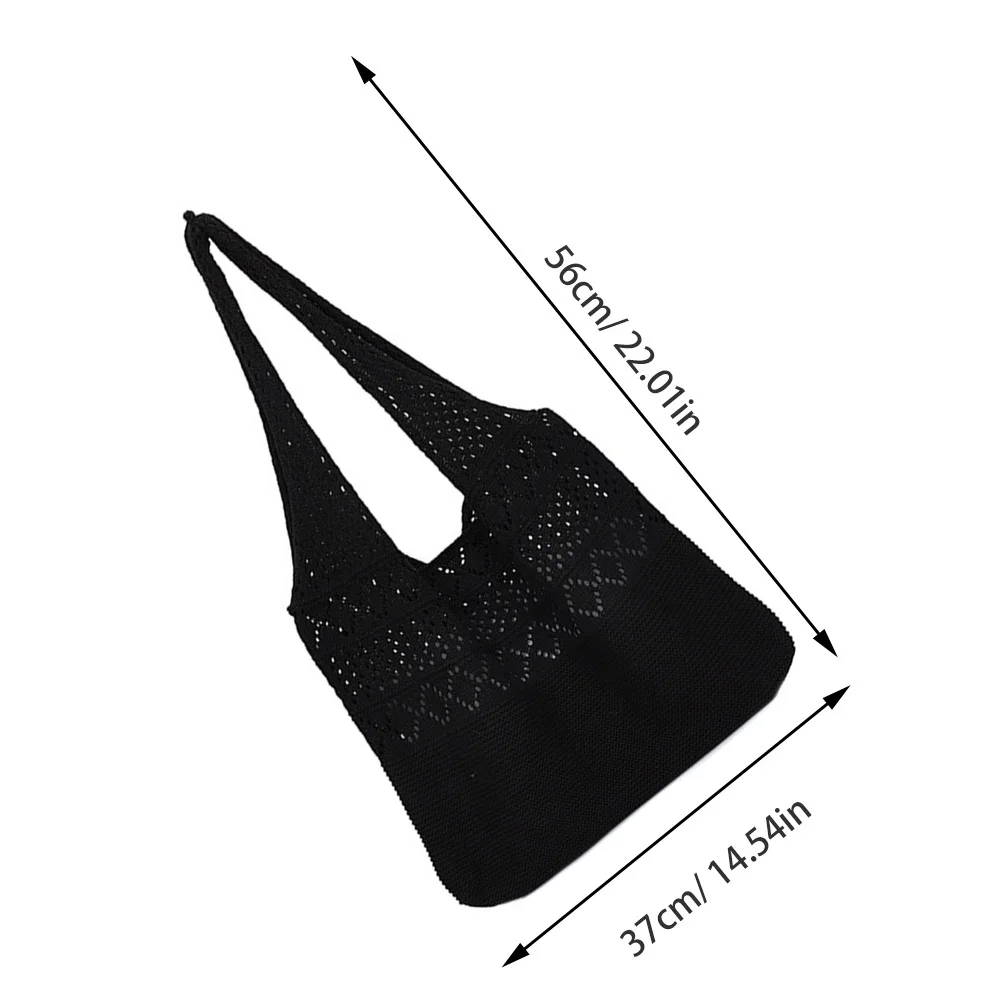 1 قطعة محبوك حبال جوفاء امرأة سوداء خفيفة الوزن حمل الكتف امرأة تصميم جوفاء حقيبة يد محبوك حقيبة البوليستر