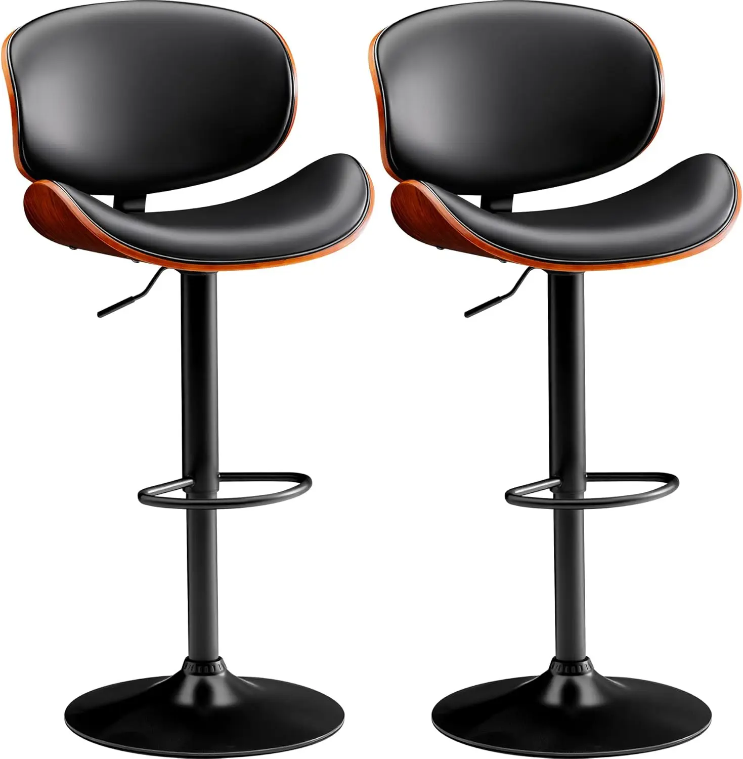 

Bar Stools Set of 2 Adjustable Swivel Bentwood Barstools PU Leather Modern Bar Chairs with Back & Footrest for Bar, Kitchen I