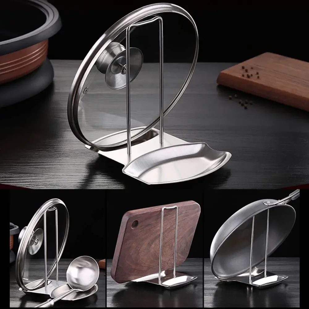 

Stainless steel pot lid, kitchen storage rack, pot lid, spoon holder with drain pan, soup shell, multifunctional bracket