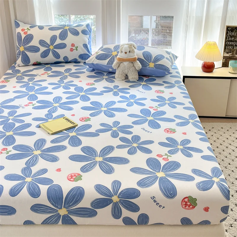 Sábana ajustable 100% algodón con elástico, tamaño individual/Queen/King, sábanas estampadas con flores, sabanas matrimoniales, 침대패드