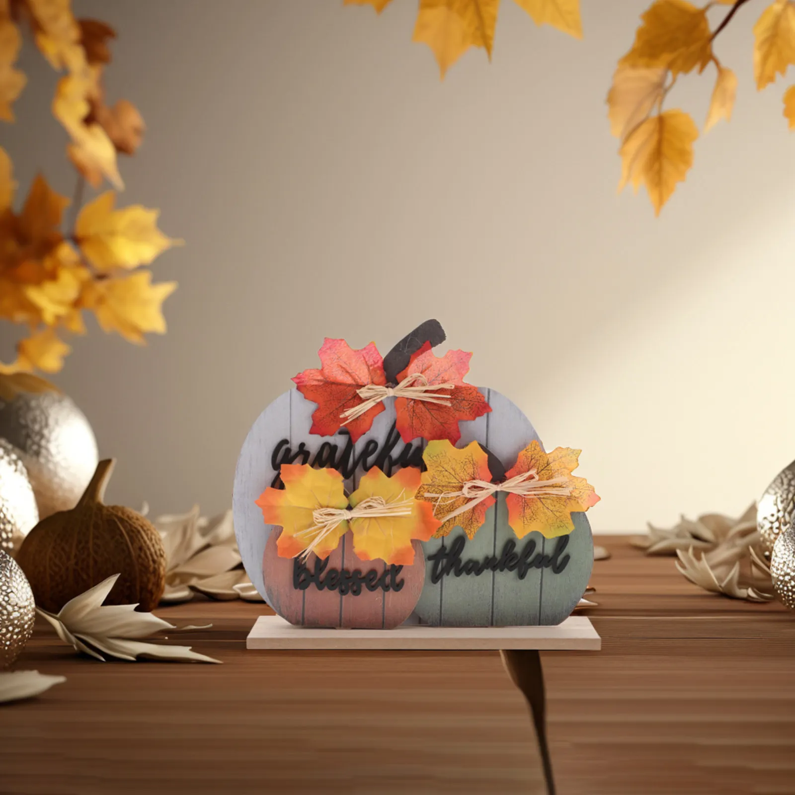 Wooden Pumpkin Table Decoration Rustic Fall Decor Thanksgiving Grateful Thankful Sign Fall Decorations Indoor
