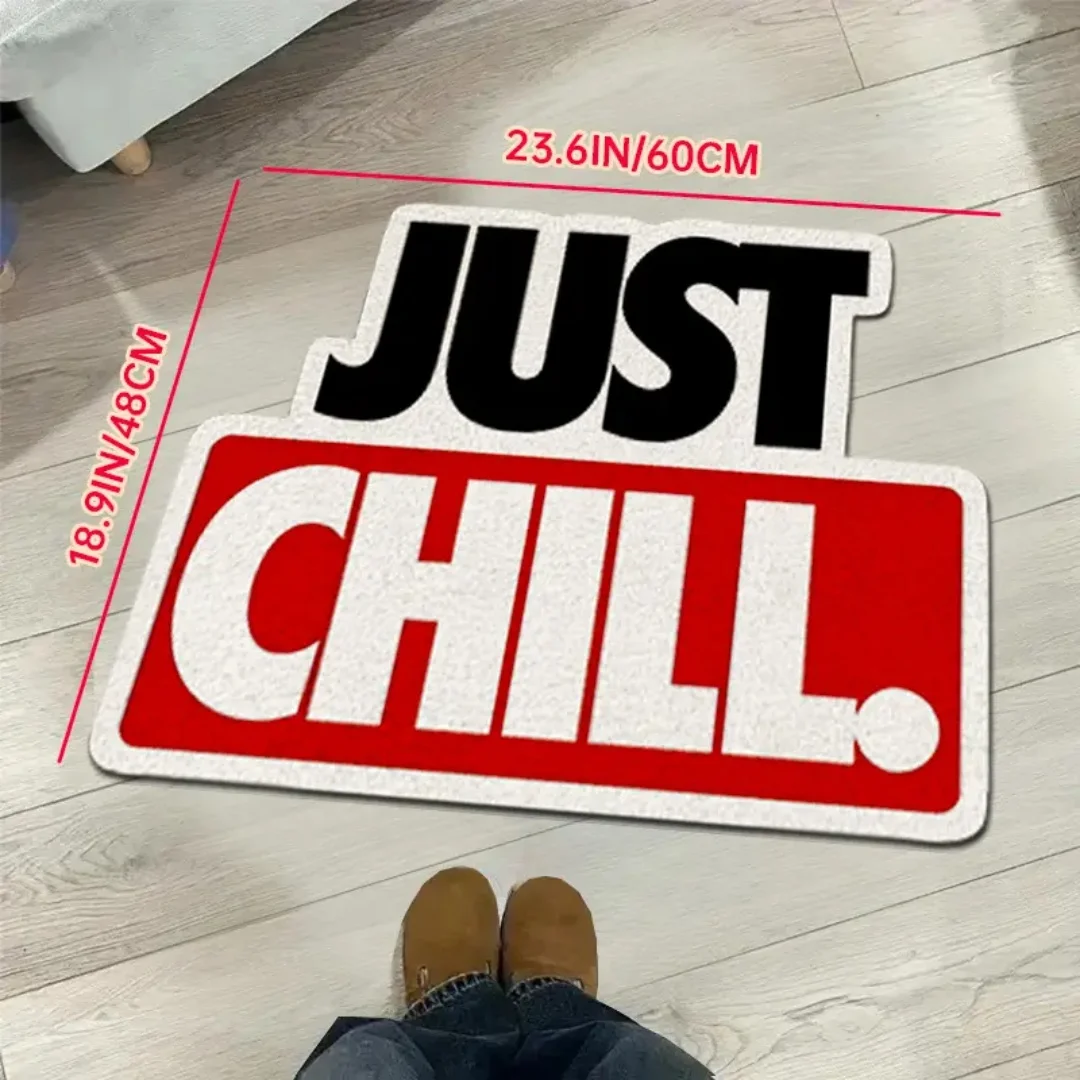 VIKAMA "JUST CHILL" Tapis de conception de lettre créative, pour salon, chambre à coucher, tapis de décoration d'intérieur de cour extérieure. Doux, absorbant