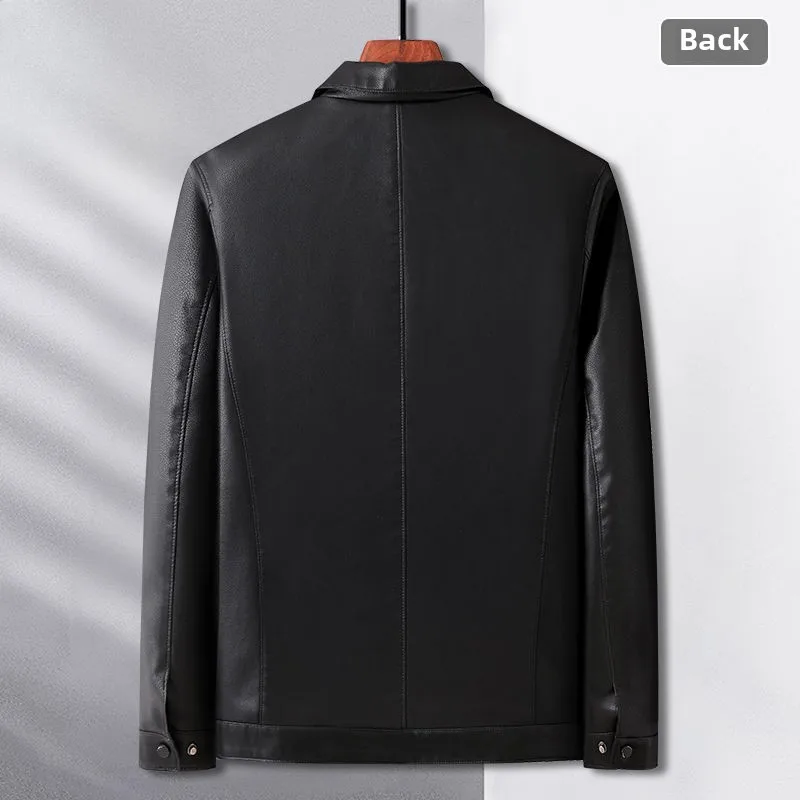 Xiaomi Romon 2024 New Men Leather Jacket Jacket Middle-aged Dad Top Casual Spring and Fall Warm Lapel Leather Jackets Men