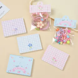 50pcs 6x8cm Korea Pink Plaid Kraft Paper Tag Packaging Cards for DIY Jewelry Bracelet Retail Tag Hair Accessories Display Labels