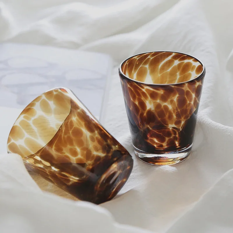 Lazzy House Foreign Trade Retro Old Fashion Tortoiseshell Leopard Pattern Handmade Glass Water Glass Wine Glass Whisky Glasses