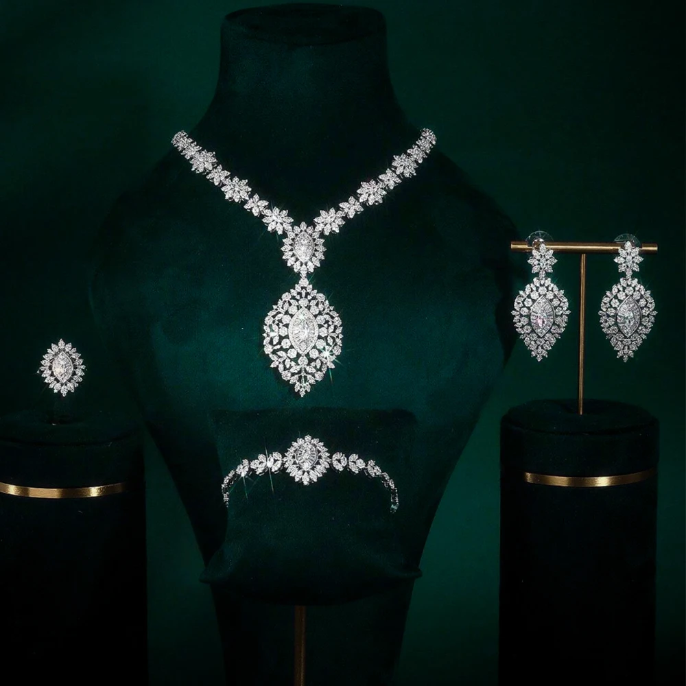 

015971 Bridal Necklace Set for Women Cubic Zirconia Wedding Jewellery Sets Saudi Arabia Brides Party Accessories Lady Gift