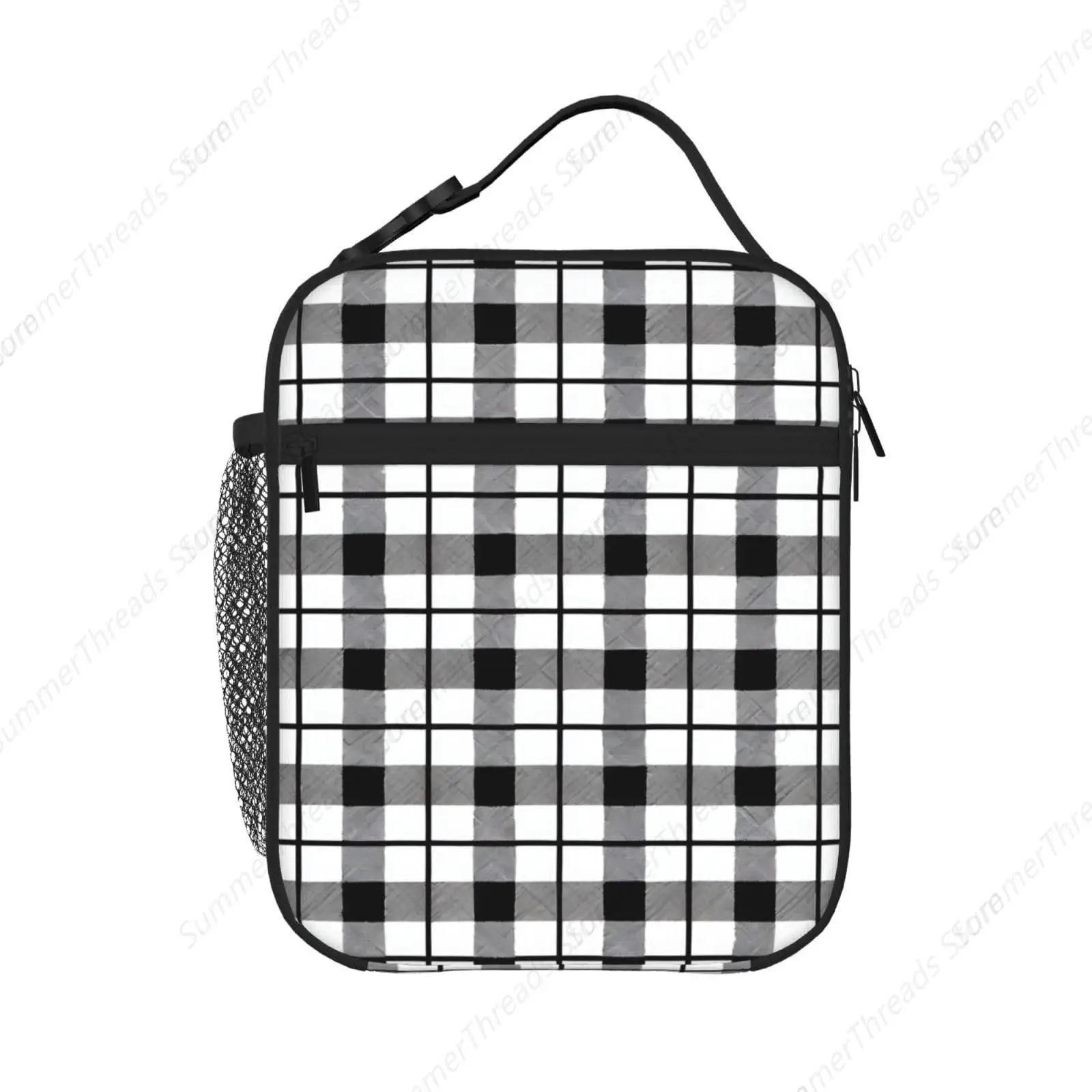 

Черно-белый ланч-бокс в клетку - изолированные сумки для обеда для женщин/мужчин/девочек/мальчиков, ланч-бокс со съемной ручкой, сумка для еды