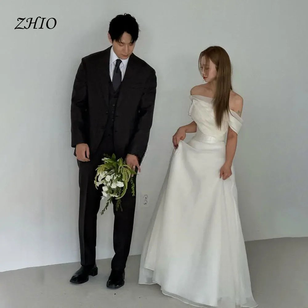 ZHIO Elegant Off the Shoulder Wedding Party Dress A-line Floor Length Organza Korea Photo Shoot Bridal Gown Custom 웨딩드레스