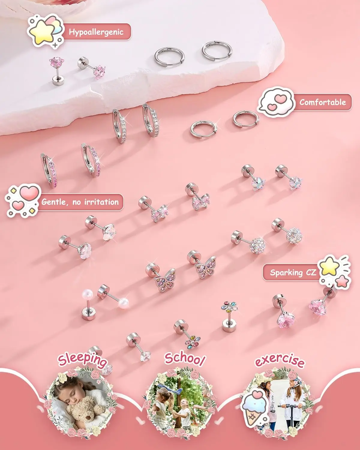Bobisty 1 ペアイヤリング女性用サージカルスチールス - Body Jewelry Flat Back のレビューと価格