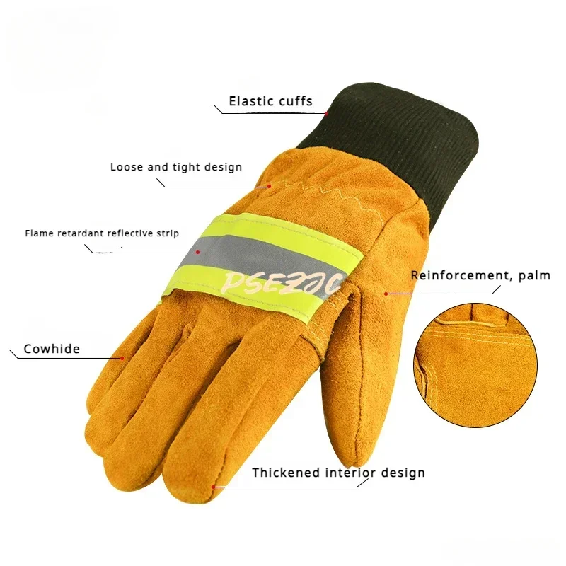 Fire Protection Thickened Wear-resistant Cowhide Fire Retardant Insulation Emergency Rescue Firefighter Protective Gloves