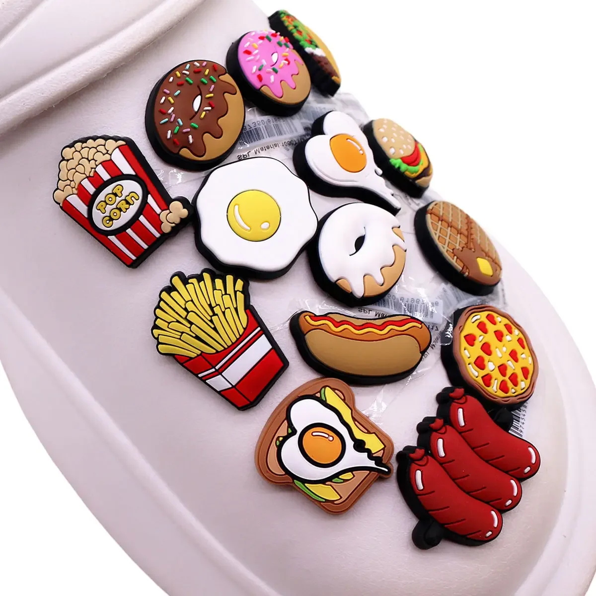 1pcs Original Food PVC Shoe Charms French Fries Hamburg Hot Dog Omelet Bread Shapes Shoe Buckle Decorations for Kids Party Gifts