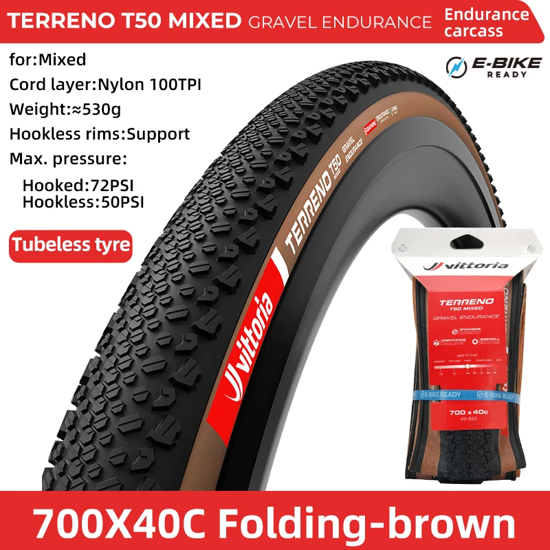 Vittoria Fiets Grind Wegvoertuigband 700x40C Tubeless TERRENO T50 GEMENGDE Hoge Anti-Lek Zijwandbescherming