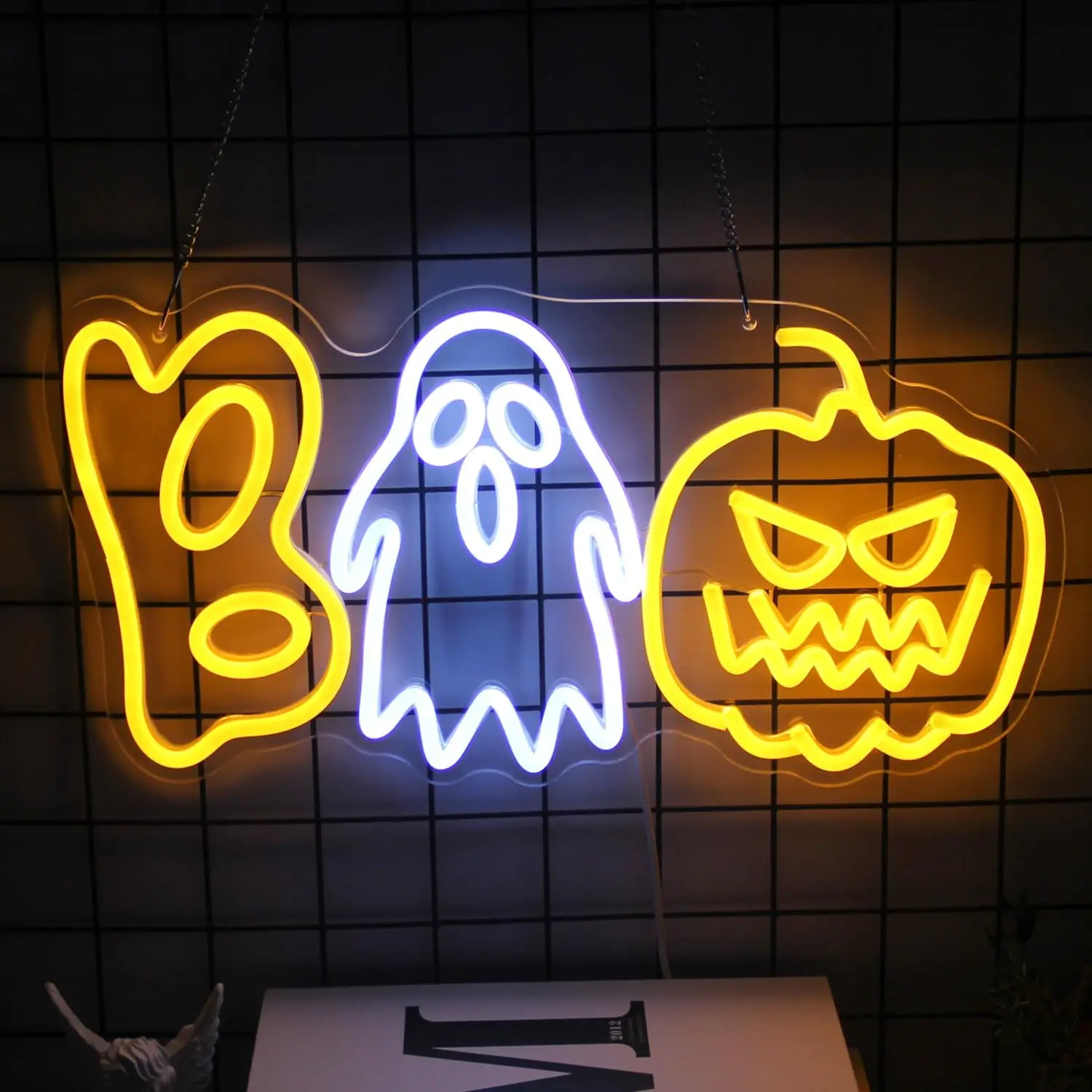 Exploding Ghost Neon Sign - USB Powered LED Neon Lights. Halloween Themed Ambiance Multi-Purpose Wall Decor Night Light.