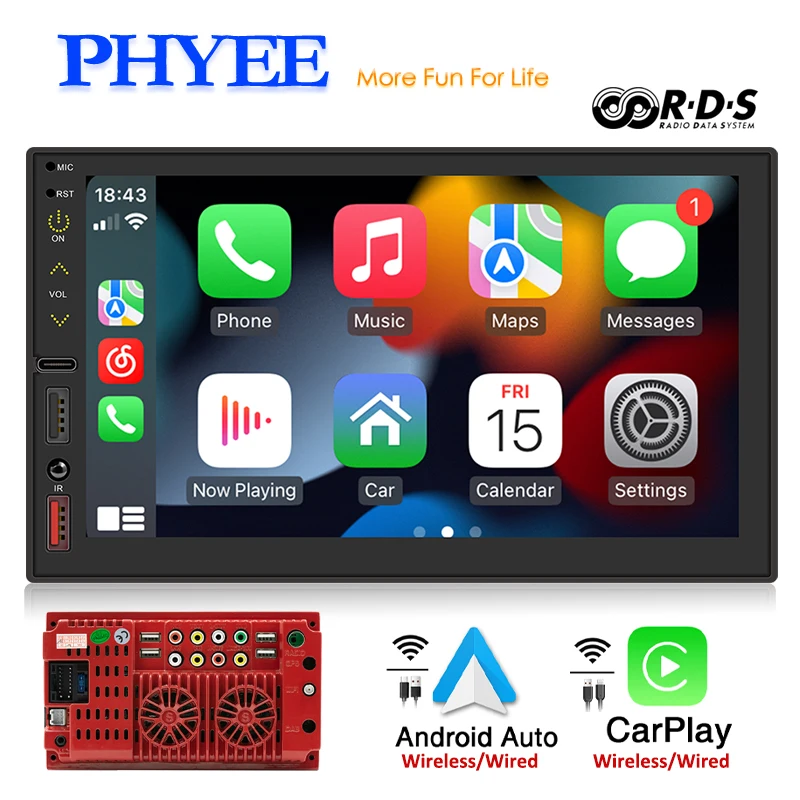 2 Din Car Radio Apple CarPlay Wireless Android-Auto Bluetooth MP5 Multimedia Player Handsfree USB Audio System Head Unit FS02W