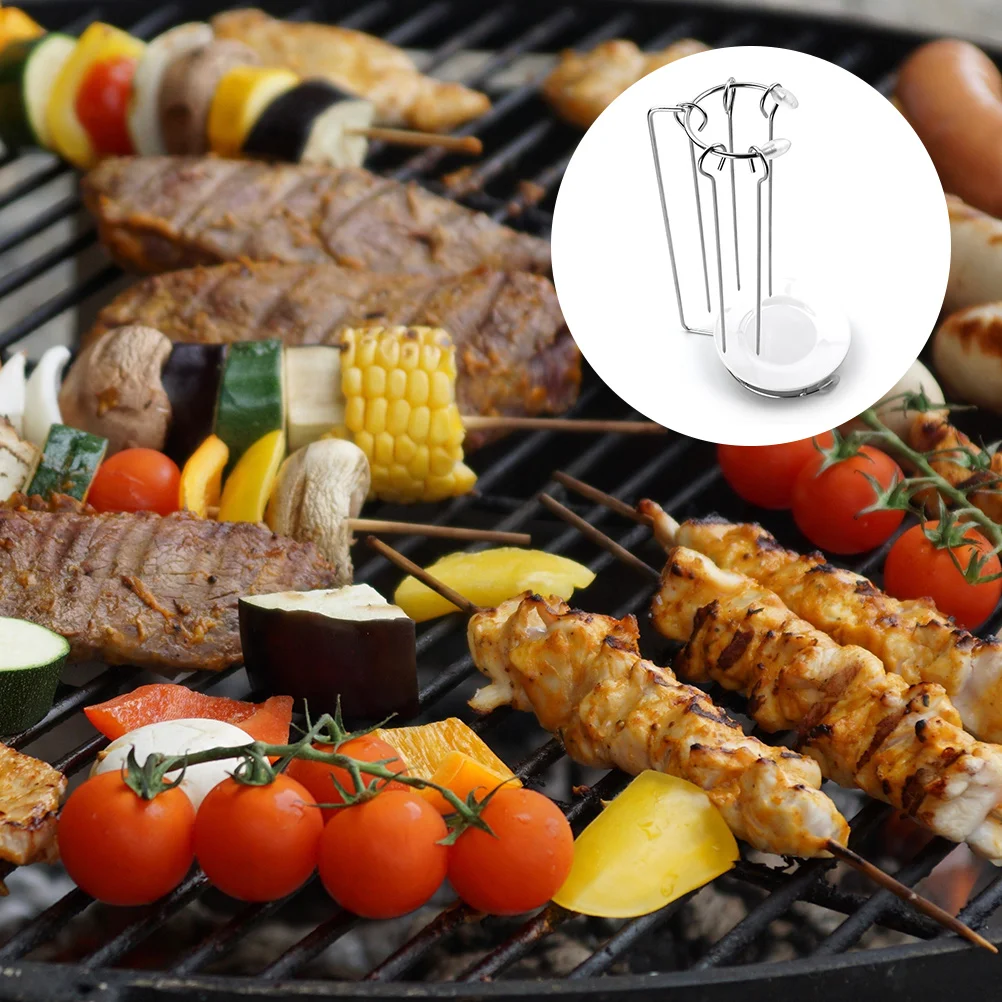 

Stainless Steel Kebab Hanger with 5 Skewers BBQ Rack for Outdoor Grill Food Hanging Rack Ideal Gift Kitchen Bar Tools