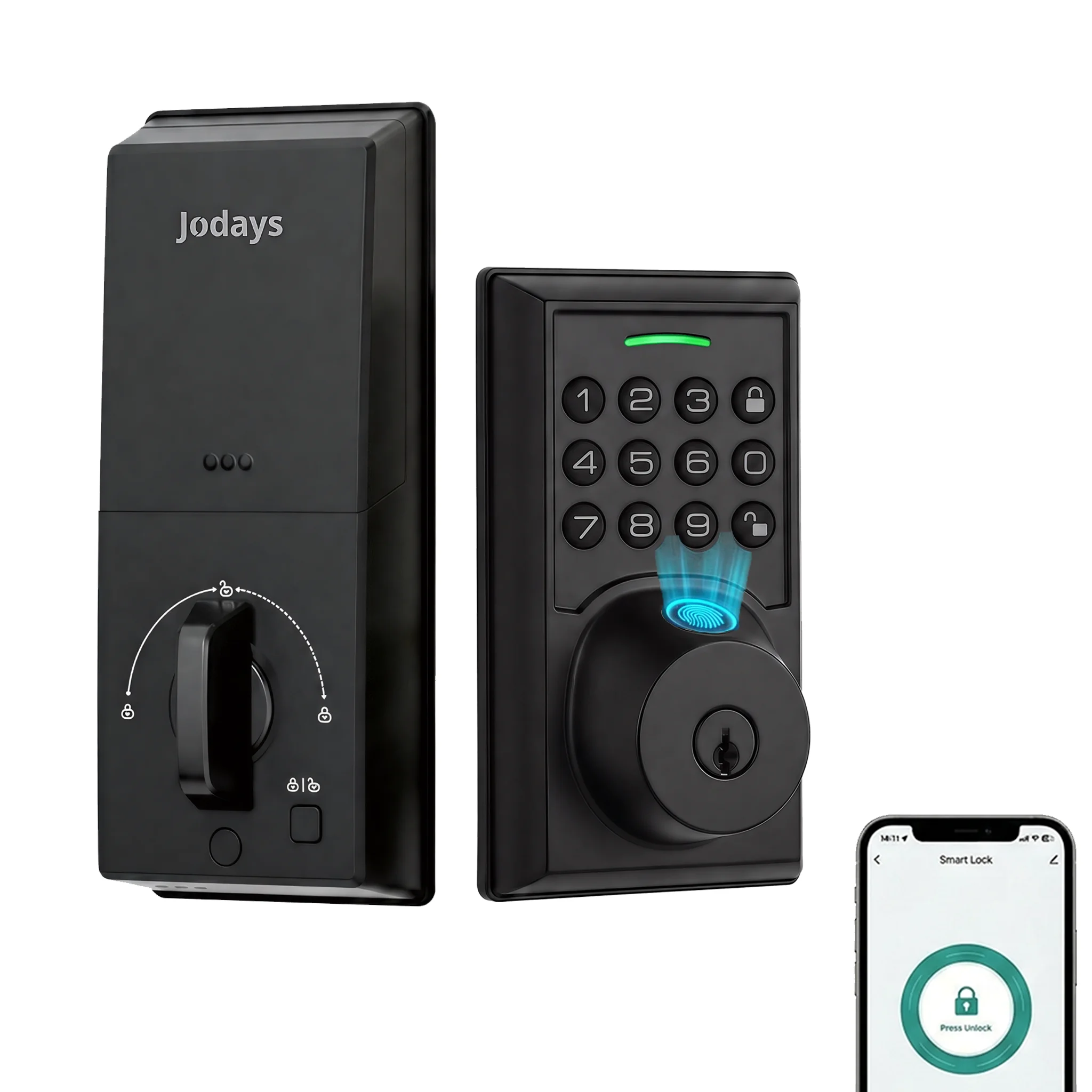 Jodays 4-in-1 Fingerprint Smart Deadbolt Lock, Keyless Entry Door Lock with Keypad Bluetooth App Auto Lock, Alexa & Google Assistant Supported(Gateway Required, Not Included), Easy Installation