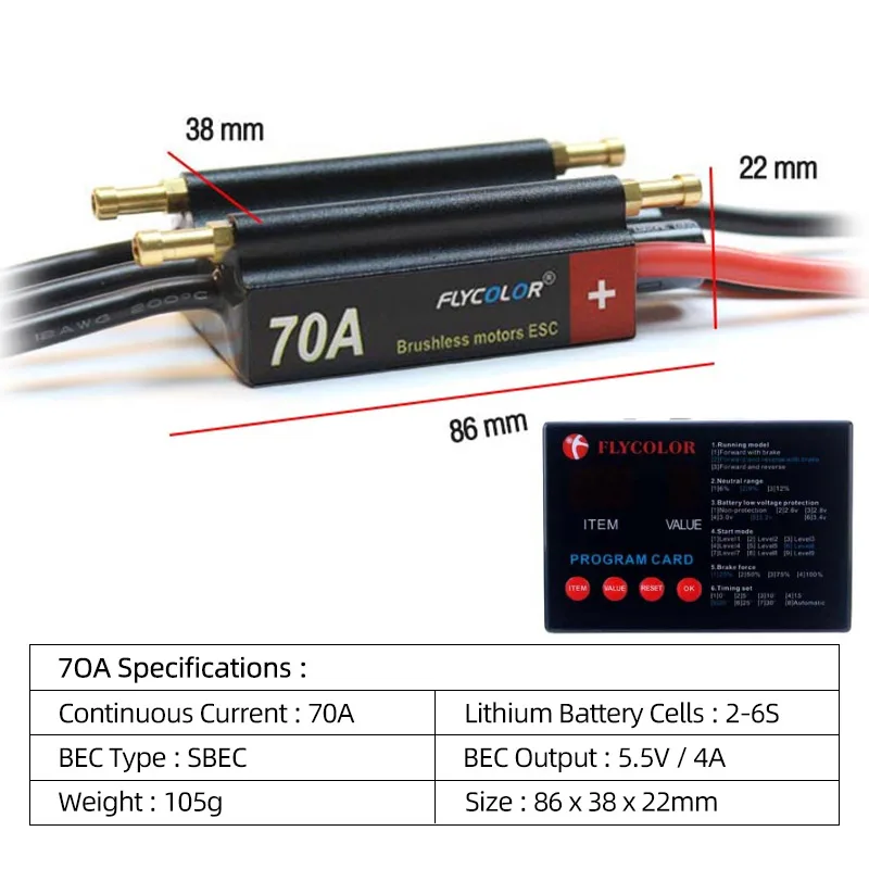 FlyColor 30A 50A 70A 90A 120A RC BOOT ESC Waterdichte 2-6S Lipo Borstelloze Snelheidsregelaar met Programmakaart voor RC Boot Motor