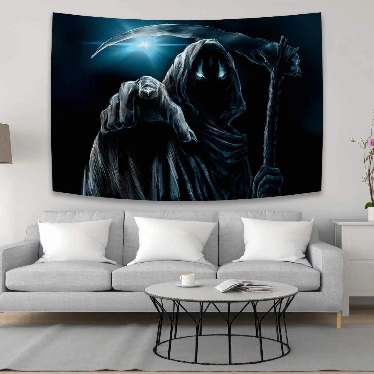 

Halloween Tapestry Art Decor Blanket Curtain Hanging Home Bedroom Living Room Decoration Skull Grim Reaper Decoration Tapestry