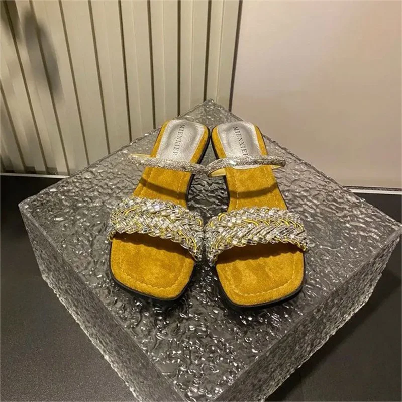 Slippers Vrouwen Zomer Vierkante Neus Kamer Schoenen Glijbanen Pantofle Massage Plat 2024 Thuis Slippers Dames Schoenen Glijbanen Vierkante T